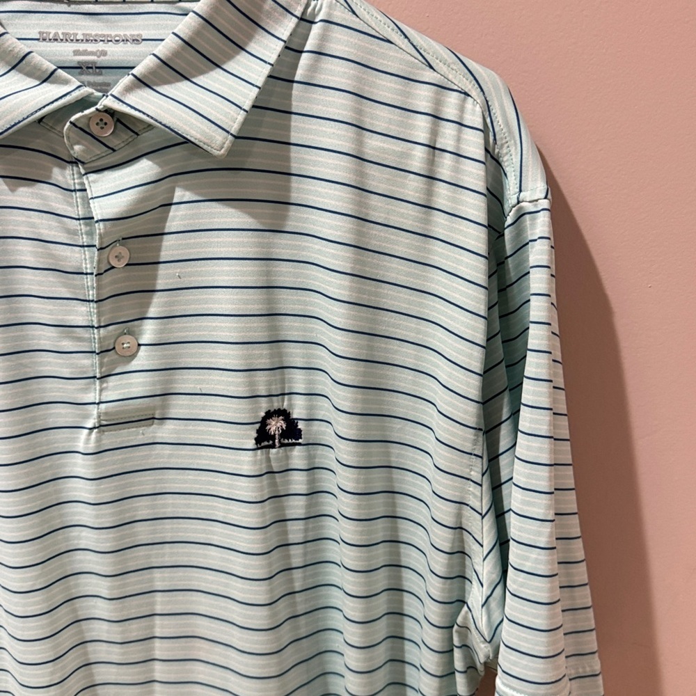 Harvesting Men’s Sz XL Blue Stripped Polo Shirt with Lightweight Cotton